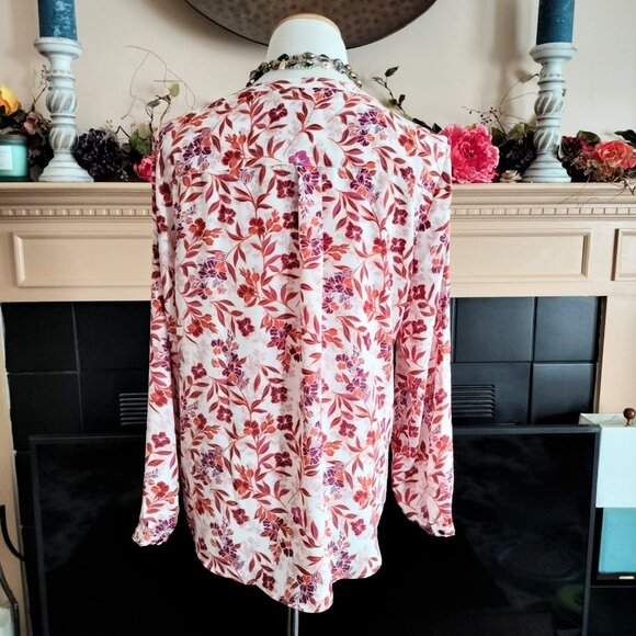 Adrianna Papell Floral Blouse Top M Multicolor V-Neck Long Sleeve Slipover - Picture 3 of 8